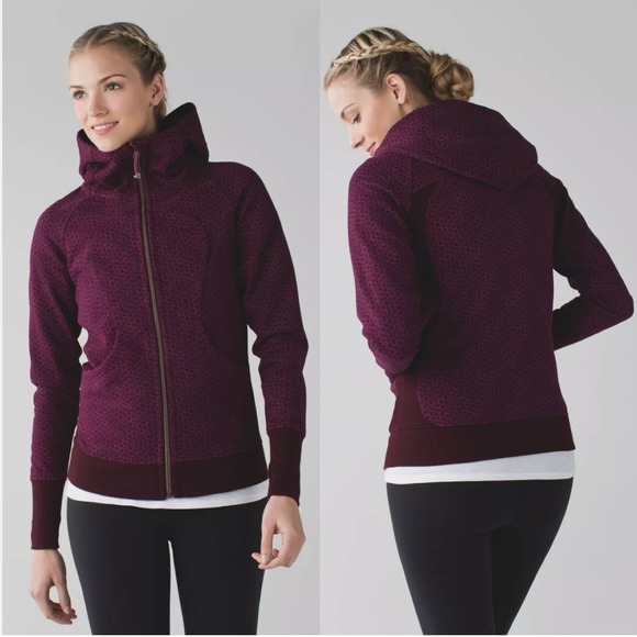 lululemon athletica Jackets & Blazers - Lululemon Jacket Women 8 Purple Sweatshirt Scuba Hoodie III Geometric Star Pixel